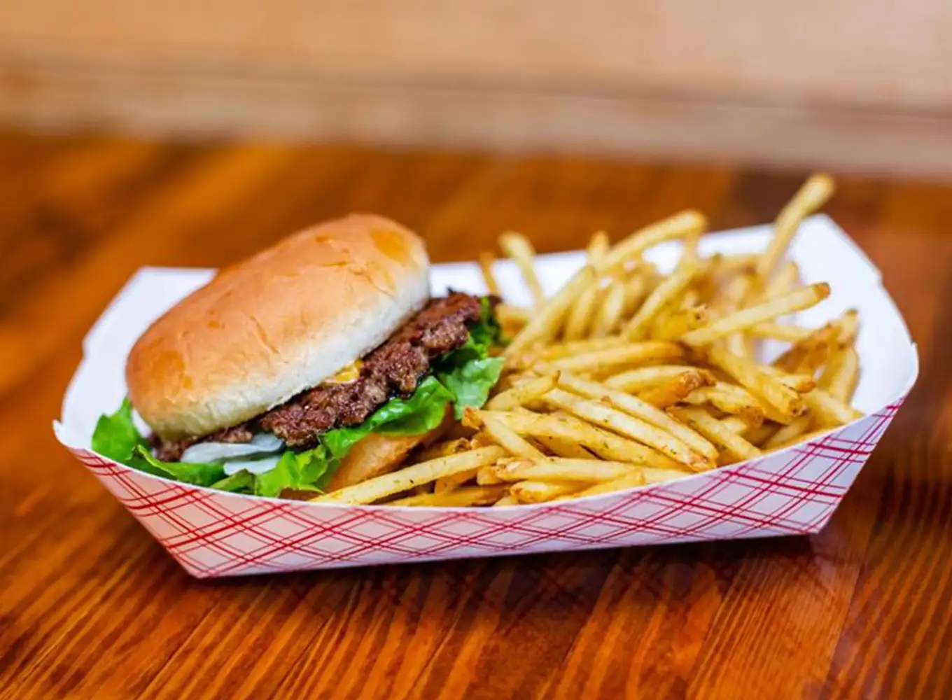 burger and fries at local bar and grill in decatur il