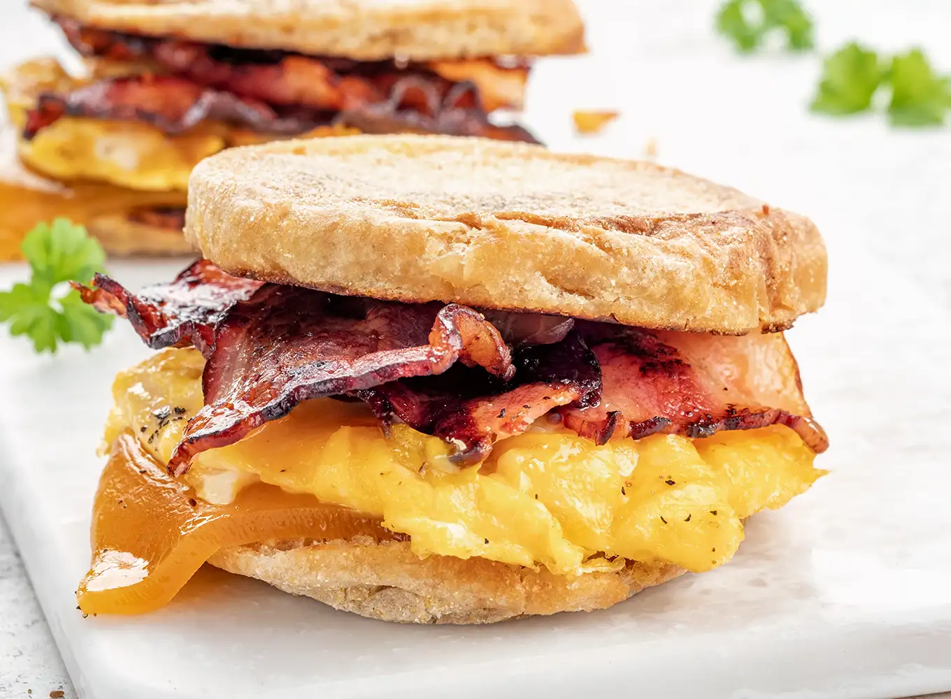 close up of a breakfast sandwich